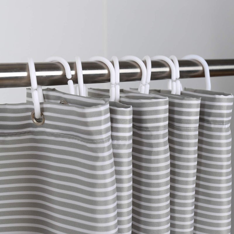 MORNITE Shower Curtain Black and Grey, Shower Curtain for Men Bathroom White Neutral Stripes Polyester Fabric 12 Hooks 72"x72" - Image 5
